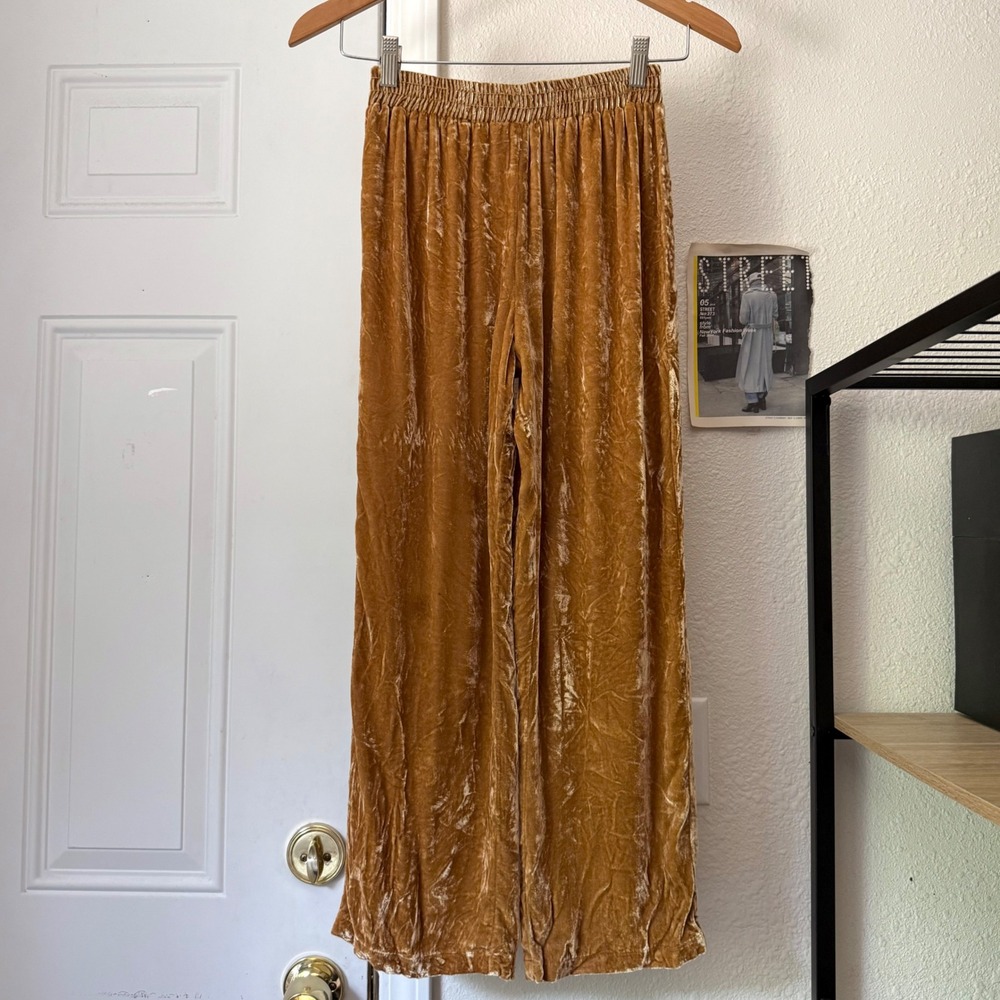 REFORMATION mustard yellow silk rayon velvet velour straight leg‎ pull on pants